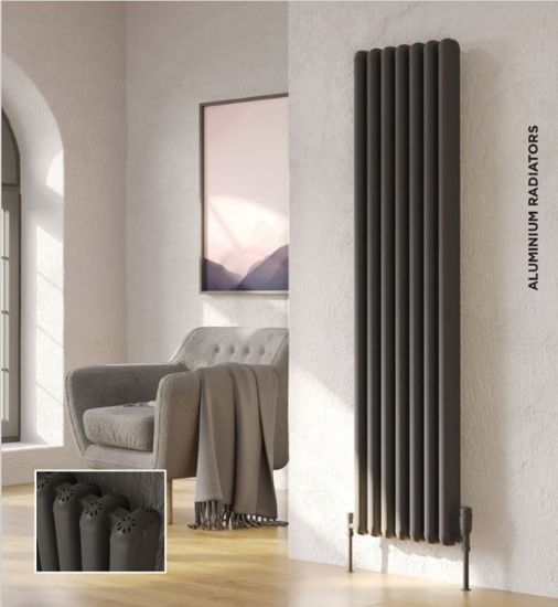 Calgary Grey Vertical Aluminium Radiator Room View